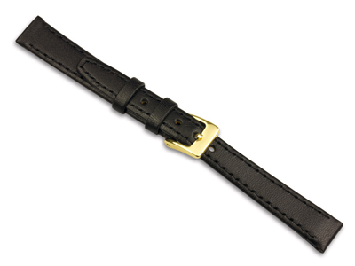 Uhrenarmband, Gesteppt, 16 mm, Echtes Kalbsleder, Schwarz - Standard Bild - 1