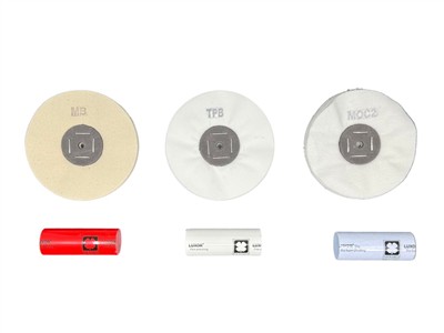 Polierset Gelbgold, Rotgold Und Messing, 3 Polierpasten Und 3 Scheiben, Luxor - Standard Bild - 2