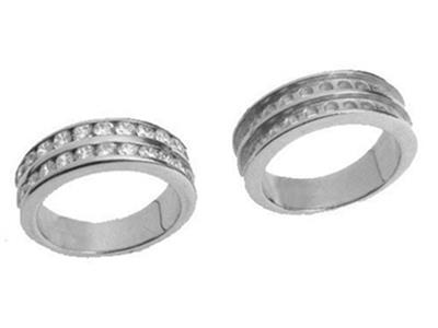 Trauring Mit Schienenfassung 2 Reihen, 18k Weißgold Pd Palladium 13,5. Ref. 00102 - Standard Bild - 3