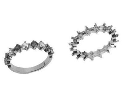 Trauring Mit 4 Krappen Gefasst, 1 Reihe, Weißgold 18k Pd 13,5. Ref. 365 - Standard Bild - 3