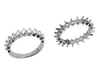 Trauring Mit Krappenfassung In Einer Reihe, 18k Weißgold Pd 13,5. Ref.390 - Standard Bild - 3