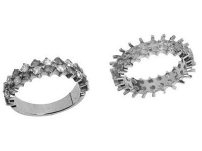 Allianzring Mit Mehrere Ausgerichtete Krappenfassungen, 2 Reihen, 18k Weißgold Pd 13,5. Ref. 392 - Standard Bild - 3