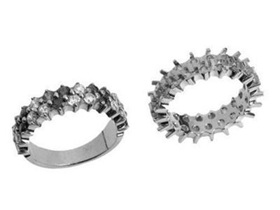 Trauring Mit Mehrfache Versetzte Krappenfassung 2 Reihen, 18k Weißgoldpd 13,5. Ref. 402 - Standard Bild - 3