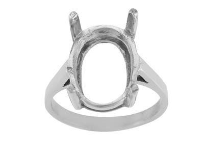 Ring In 4-krallen-fassung Für Ovalen Stein Von 16 X 12 Mm, 800er Weißgold. Ref. 15373 - Standard Bild - 2