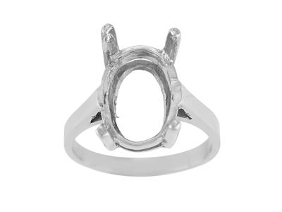 Ring In 4-krallen-fassung Für Ovalen Stein Von 14 X 10 Mm, 800er Weißgold. Ref. 15371 - Standard Bild - 2