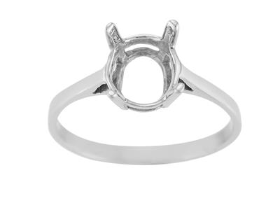 Ring In 4-krallen-fassung Für Ovalen Stein Von 9 X 7 Mm, 800er Weißgold. Ref.15367 - Standard Bild - 2