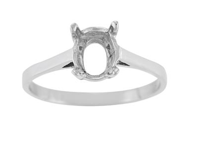 Ring In 4-krallen-fassung Für Ovalen Stein Von 8 X 6 Mm, 800er Weißgold. Ref. 15363 - Standard Bild - 2