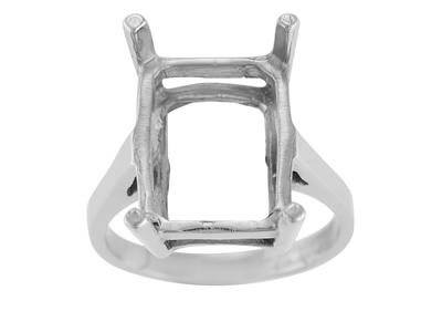 Ring In 4-krallen-fassung Für Rechteckigen Stein Von 16 X 12 Mm, 800erweißgold. Ref. 15382 - Standard Bild - 2