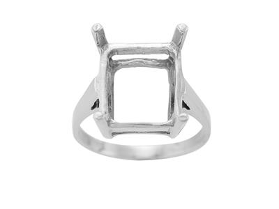 Ring In 4-krallen-fassung Für Rechteckigen Stein Von 14 X 12 Mm, 800erweißgold. Ref. 15381 - Standard Bild - 2