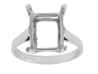 Ring In 4-krallen-fassung Für Rechteckigen Stein Von 12 X 10 Mm, 800er Weißgold. Ref. 15379 - Standard Bild - 2