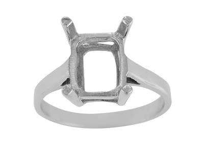 Ring In 4-krallen-fassung Für Rechteckigen Stein Von 10 X 8 Mm, 800er Weißgold. Ref. 15377 - Standard Bild - 2