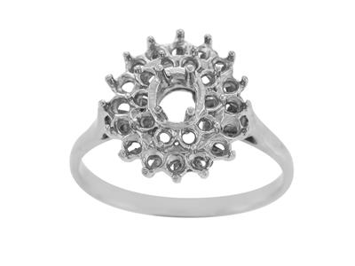 Ring Mit Umrandung, Zentraler Ovaler Stein 4,5 X 3,5 Mm, 18k Weißgold.ref. 16635 - Standard Bild - 2