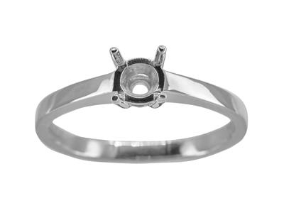 Solitär Mit 4 Krappen Für 5 MM Große Steine, Flacher Schaft, 18k Weißgold Pd, Ringgröße 52 - Standard Bild - 1
