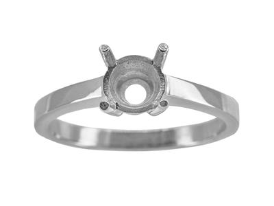 Solitär Mit 4 Krappen Für 6,50 MM Große Steine, Flacher Schaft, 18k Weißgold Pd, Ringgröße 55 - Standard Bild - 1