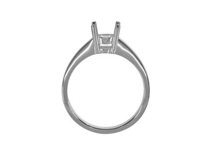 Solitär Mit 4 Krappen Für 6,50 MM Große Steine, Flacher Schaft, 18k Weißgold Pd, Ringgröße 57 - Standard Bild - 2