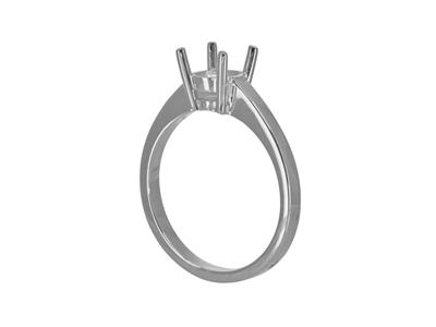 Solitär Mit 4 Krappen Für 6,50 MM Große Steine, Flacher Schaft, 18k Weißgold Pd, Ringgröße 57 - Standard Bild - 3