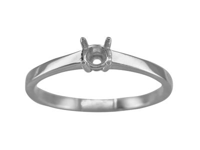 Solitär Mit 4 Krappen Für Einen Stein Von 3,80 Mm, Flacher Ringkörper,18k Weißgold Pd, Ringgröße 57 - Standard Bild - 1