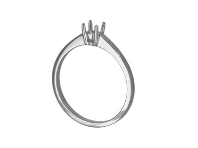 Solitär Mit 4 Krappen Für Einen Stein Von 3,80 Mm, Flacher Ringkörper,18k Weißgold Pd, Ringgröße 57 - Standard Bild - 3