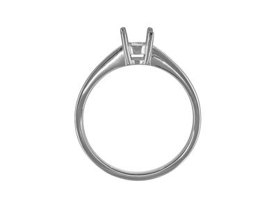 Solitär Mit 4 Krappen Für 4,60 MM Große Steine, Flacher Schaft, 18k Weißgold Palladium, Ringgröße 58 - Standard Bild - 2