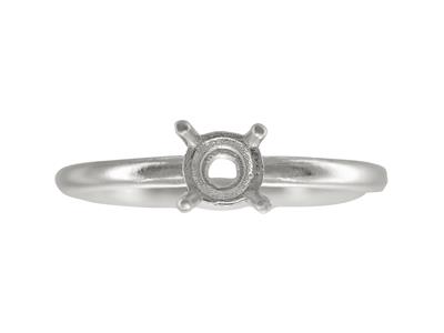 Solitär Mit 4 Krappen Für 6,50 MM Große Steine, Gewölbter Schaft, 18k Weißgold Pd, Ringgröße 57 - Standard Bild - 1