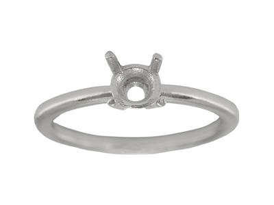 Solitär Mit 4 Krappen Für 6,50 MM Große Steine, Gewölbter Schaft, 18k Weißgold Pd, Ringgröße 57 - Standard Bild - 4