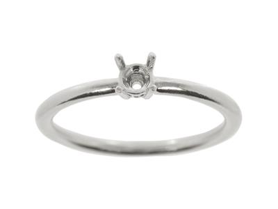 Solitär Mit 4 Krappen Für 3,40 MM Großen Stein, Gewölbter Schaft, 18k Weißgold Pd, Ringgröße 47 - Standard Bild - 1