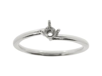 Solitär 4 Krallen Offset Für 3,40 MM Stein, Gewölbter Körper, 18k Weissgold Pd, Finger 54