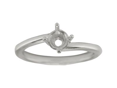 Solitär Mit 4 Versetzten Krallen Für 6 MM Stein, Gewölbter Körper, Weissgold18k Pd, Ringgröe 69