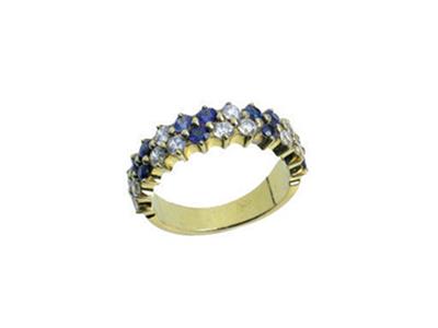 Trauring Mit Mehrfach Versetzten Krappen Besetzt, 2 Reihen, 18k Gelbgold. Ref.402 - Standard Bild - 2