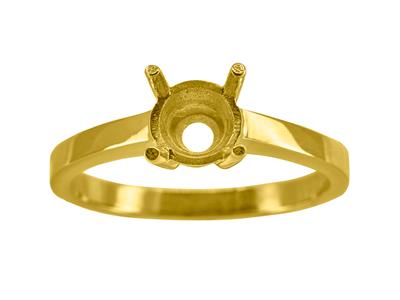 Solitär Mit 4 Krappen Für 6,50 MM Große Steine, Flacher Schaft, 18k Gelbgold 3n, Ringgröße 72 - Standard Bild - 1