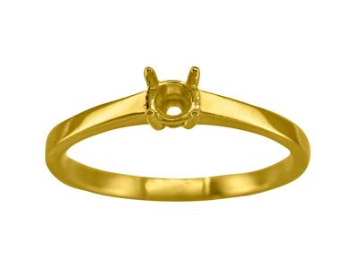 Solitär Mit 4 Krappen Für 4,20 MM Große Steine, Flacher Schaft, 18k Gelbgold 3n, Ringgröße 49 - Standard Bild - 1