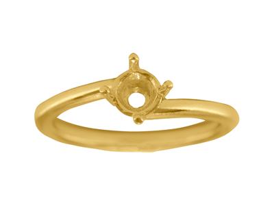 Solitär 4 Krallen Offset Für 6 MM Stein, Gewölbter Körper, 18k Gelbgold 3n, Ringgröße 57 - Standard Bild - 1