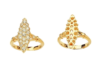 Marquise-ring Für 19 Steine Von 2,5 MM Und 2 Steine Von 1,3 Mm, 18k Gelbgold. Ref. 5742