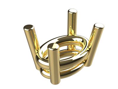 3d-krallenfassung, 4 Krappen Mit Doppelter Fassung Für Ovalen Stein 6 X 4 Mm, 18k Gelbgold. Ref. 10450
