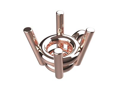 3d-fassung, 4 Krappen Mit Doppeltemknebel Und Anhängeröse Für Einen R Unden Stein Von 6 Mm, 18k Rotgold. 10410