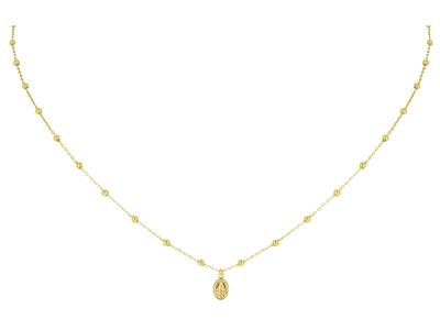 Halskette Mit Kugeln 1,80 Mm, Wundertätige Jungfrau Pampille 7 Mm, 42 Cm, Gelbgold 18k