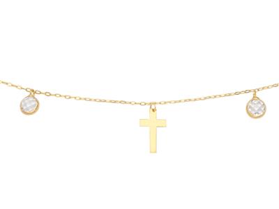 Halskette Mit Kreuz 8 MM Und Zirkoniumoxiden 3 Mm, 42-45 Cm, 18k Gelbgold - Standard Bild - 2