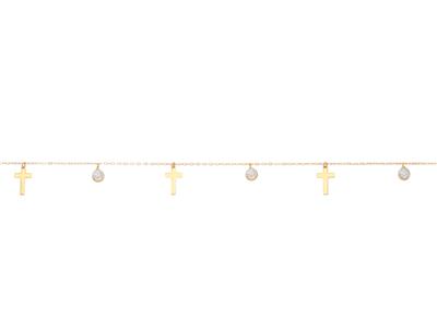 Fukette Mit Anhänger Kreuz 8 MM Und Zirkoniumoxiden 3 Mm, 25-28 Cm, 18k Gelbgold