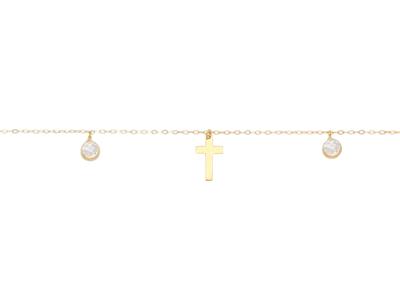Fußkette Mit Anhänger Kreuz 8 MM Und Zirkoniumoxiden 3 Mm, 25-28 Cm, 18k Gelbgold - Standard Bild - 2