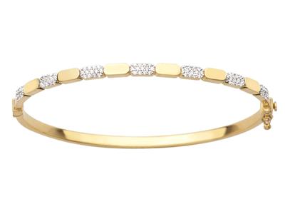 Spange Armreif 3 Mm, Polierte, Alternierende Platten Mit Zirkoniumoxiden, 65 X 50 Mm, 18k Gelbgold - Standard Bild - 1