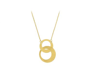 Halskette 2 Asymmetrische Kreise Fallend, 42+3 Cm, Gelbgold 750 - Standard Bild - 1