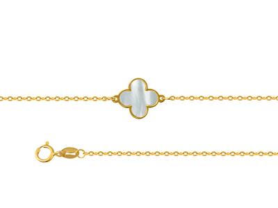Armband Blüten-motiv Perlmutt An Kette, 17+3 Cm, 18 Kt Gelbgold - Standard Bild - 2