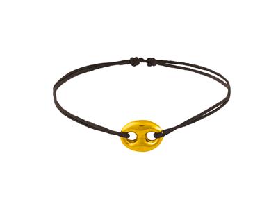 Armband Mit Schwarzer Kordel, Hohle Kaffeebohne 9,80 X 12 Mm, 18k Gelbgold