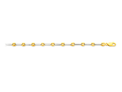 Armband Aus Abwechselnden Kaffeebohnen- Und Forçat-maschen, Massiv Quadratisch 4,6 Mm, 18 Cm, Bicolor-gold 18k - Standard Bild - 1