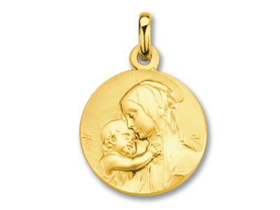 Medaille Klassische Madonna Mit Kind, 18k Gelbgold