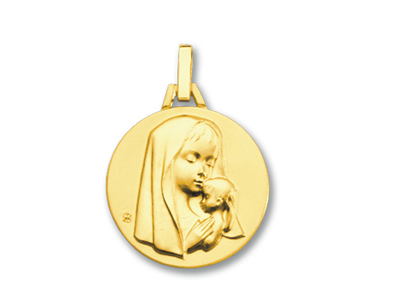 Zeitgenossische Medaille Madonna Mit Kind, 18k Gelbgold