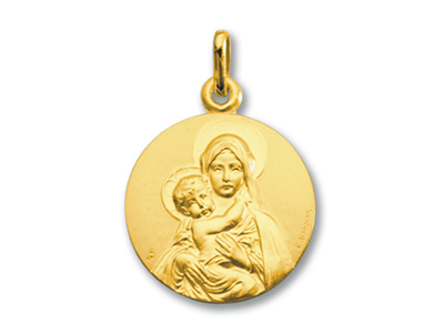 Medaille Jungfrau Mit Kind Von Vorne, 18k Gelbgold - Standard Bild - 1