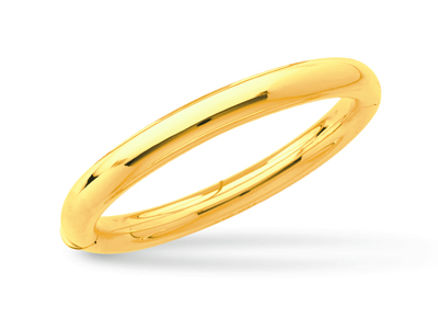 Armband Mit Einem Ring Zum Öffnen, Runder Draht 8 Mm, Ovale Form 58 Mm, 18k Gelbgold - Standard Bild - 1