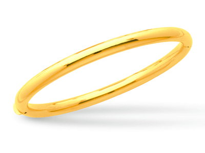 Armband Mit Einem Ring Zum Öffnen, Runder Draht 5 Mm, Ovale Form 63 Mm, 18k Gelbgold - Standard Bild - 1