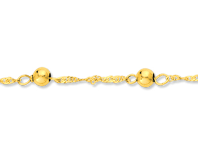 Baby Identitätsarmband Mit Singapur-maschen Und Kugeln, Tonneau-plakette, 14 Cm, 18k Gelbgold - Standard Bild - 2